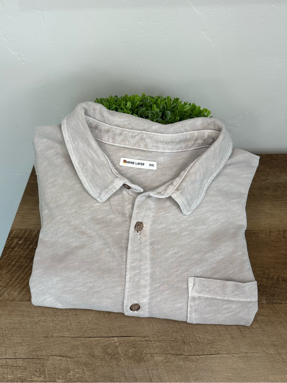 Marine Layer Men's Short Sleeve Button-Up Shirt in Light Gray XXL